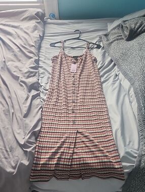 wild fable Striped Button-Front Midi Dress in Pink, White, Rust